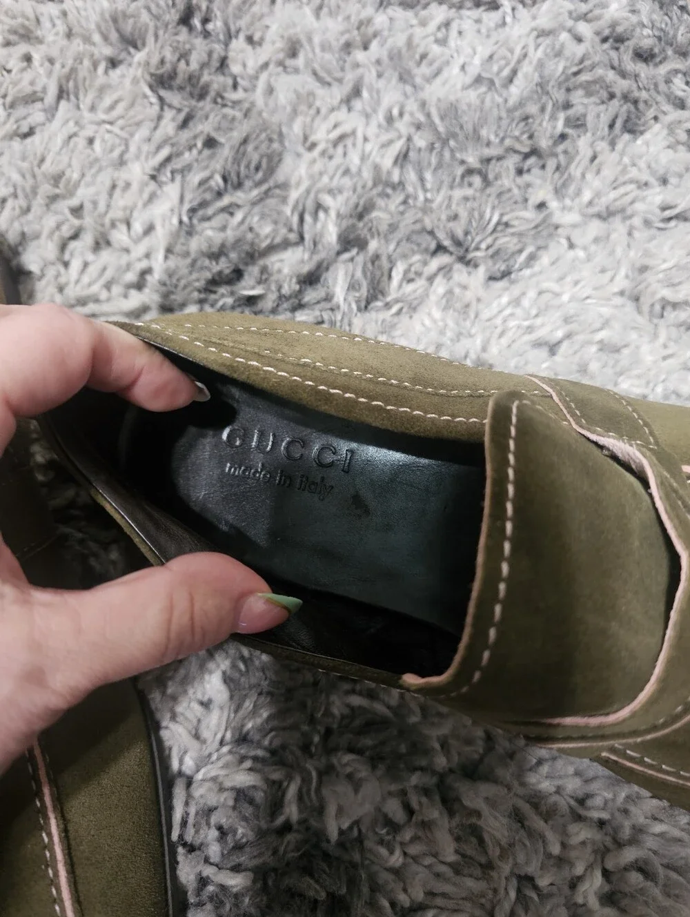 Gucci Men's Olive Green Suede Penny Loafers Size 9.5 w/ Dust Bags
